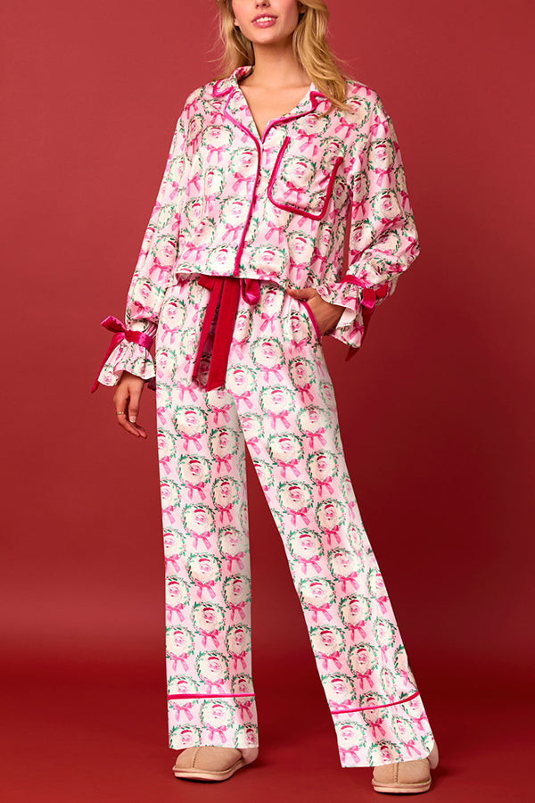 Luvik | Joulu Tulostettu Sametti Nauhoitus Pitkähihainen Pusero ja Elastinen Vyötärön Leveys Housu Setti