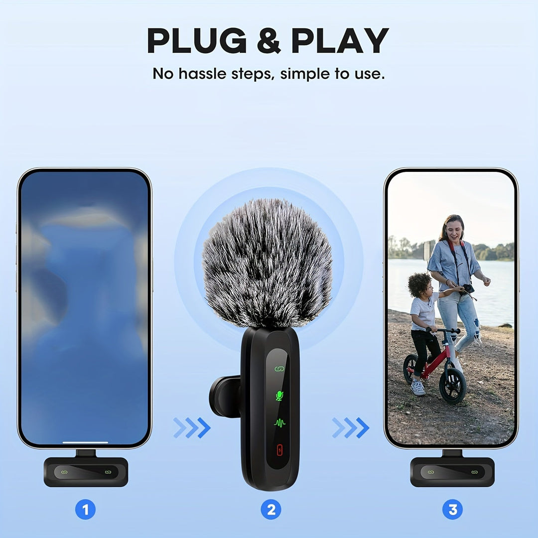 Luvikno | Trådløs Lavalier Mikrofon med USB-C Tilkobling for Smarttelefoner og Nettbrett – Kompakt Design, Ideell for Podcaster og Vlogger