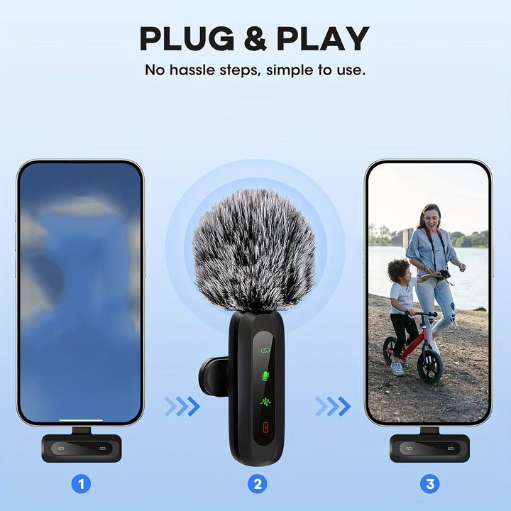 Luvikno | Trådløs Lavalier Mikrofon med USB-C Tilkobling for Smarttelefoner og Nettbrett – Kompakt Design, Ideell for Podcaster og Vlogger