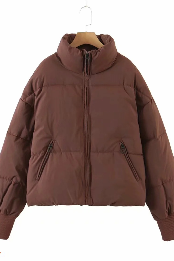 Luvik | Kauluksessa Vetoketju Tasku Paksu Lämmin Puuvillatakki