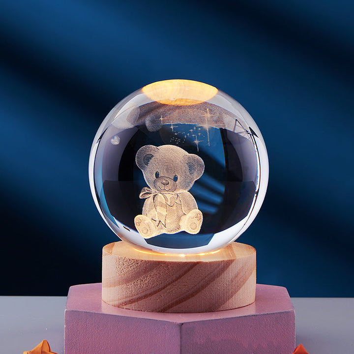 3D Krystall Ball Nattlampe Luvikno