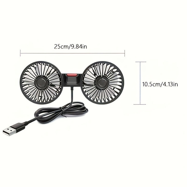 Luvikno | Dobbel Vifte AirTrek Duo | 360° roterbar | Ultra-stille & Kompakt | USB Bilvifte med 5 Blader