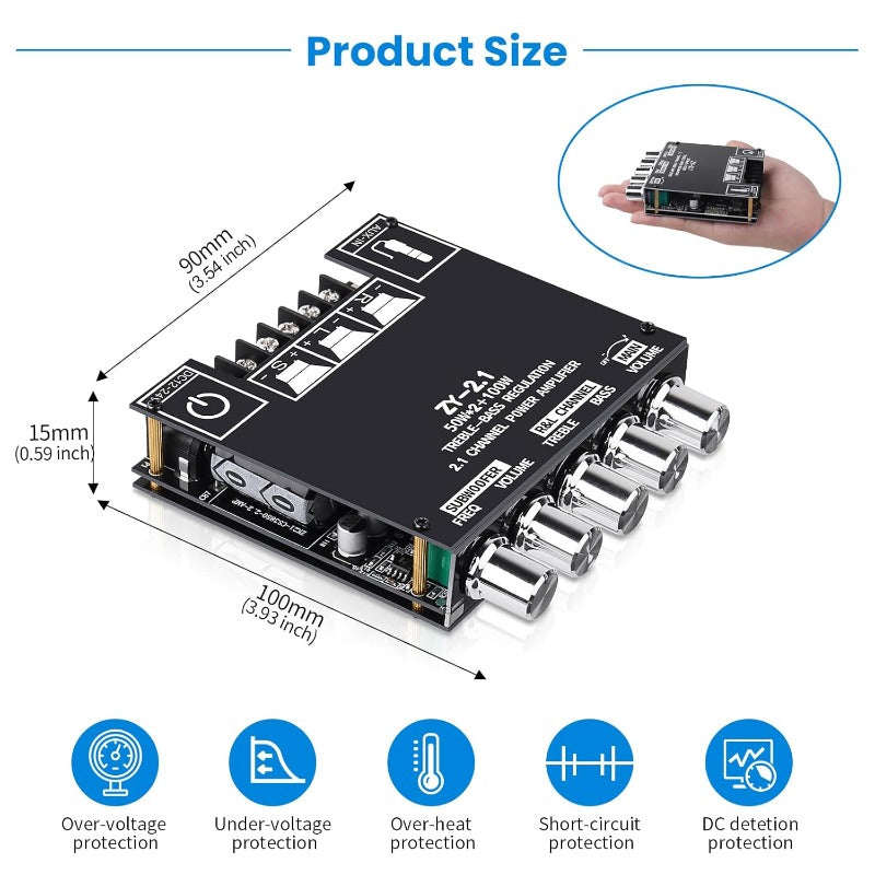 2.1 Kanal Bluetooth Forsterker Kort Luvikno
