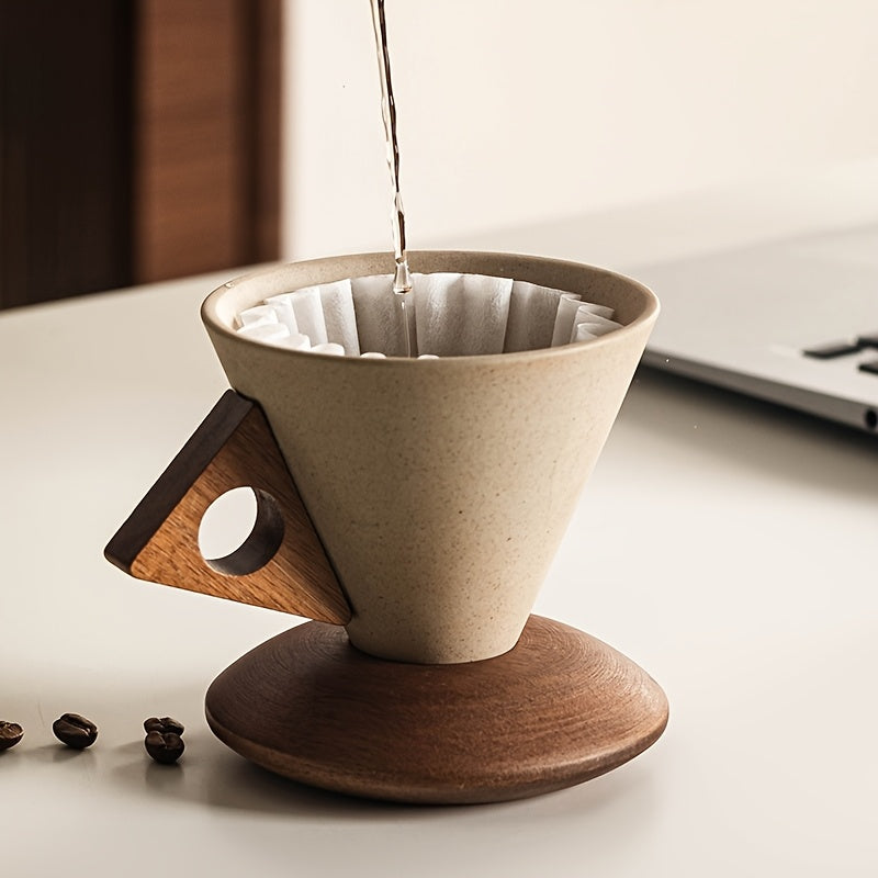 BaristaLuxe Keramisk Kaffekopp 250ml – Håndlaget med Trehåndtak og Underlag | Luvikno