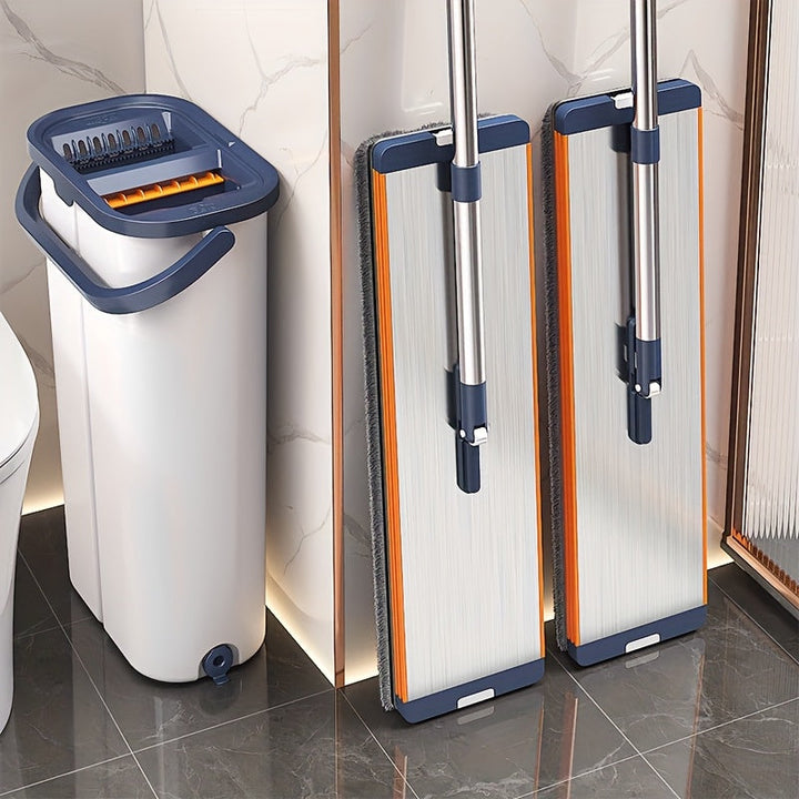 Flat mop set with bucket & wringing function | Luvikno