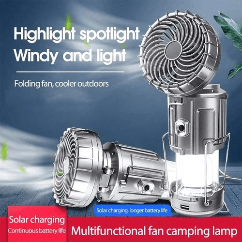 Portable Stretchable Solar Lithium Battery Electric Fan + Emergency Light | Luvikno