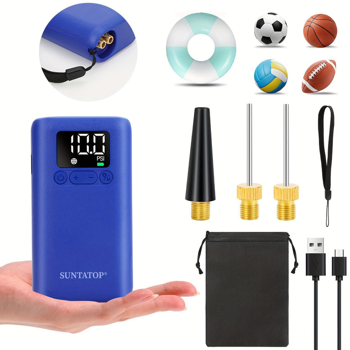 Luvikno | Automatisk elektrisk ballpumpe med 20 PSI kapasitet, LED-lampe for fotballer og basketballer – Kompakt og bærbar pumpe