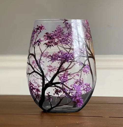 Luvikno | Four Seasons Tree Vin Glass - Håndmalt Kunst