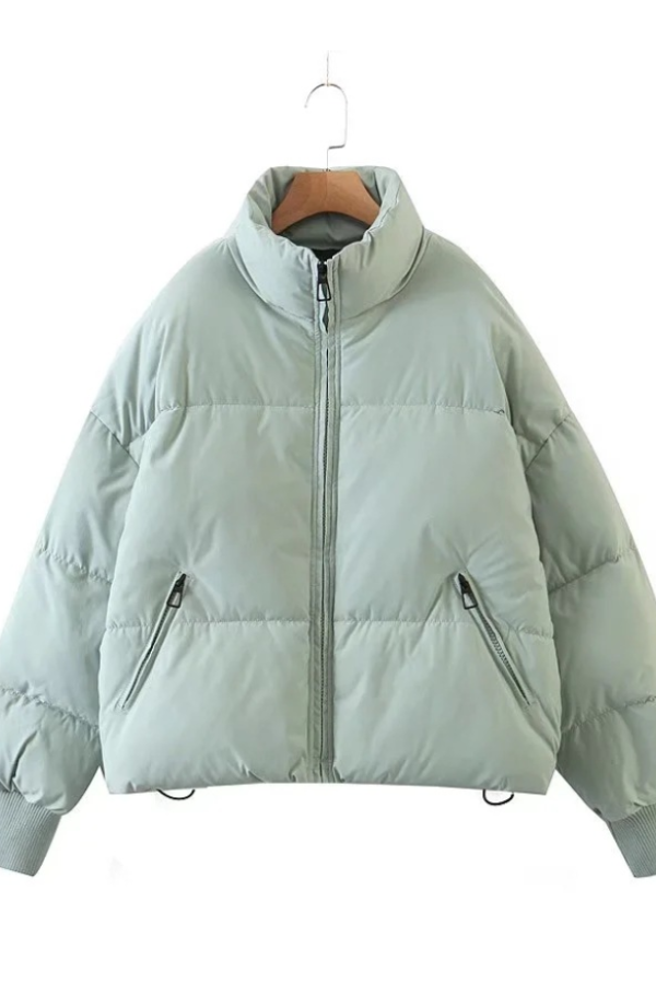 Luvik | Kauluksessa Vetoketju Tasku Paksu Lämmin Puuvillatakki