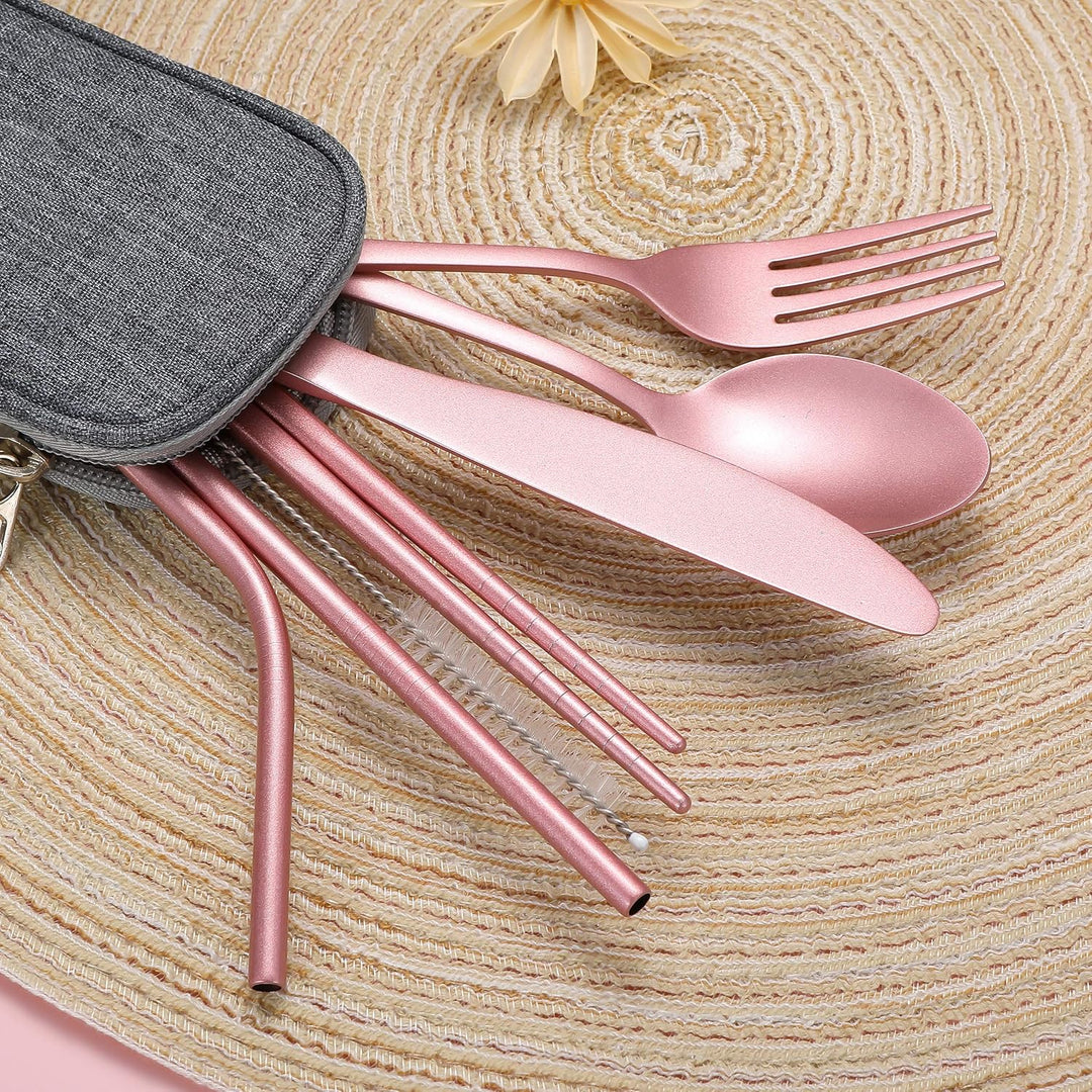 Luvikno | Bestikksett GoCutlery | 4-delt for på farten | Rustfritt stål & BPA-fritt | Med transportcase