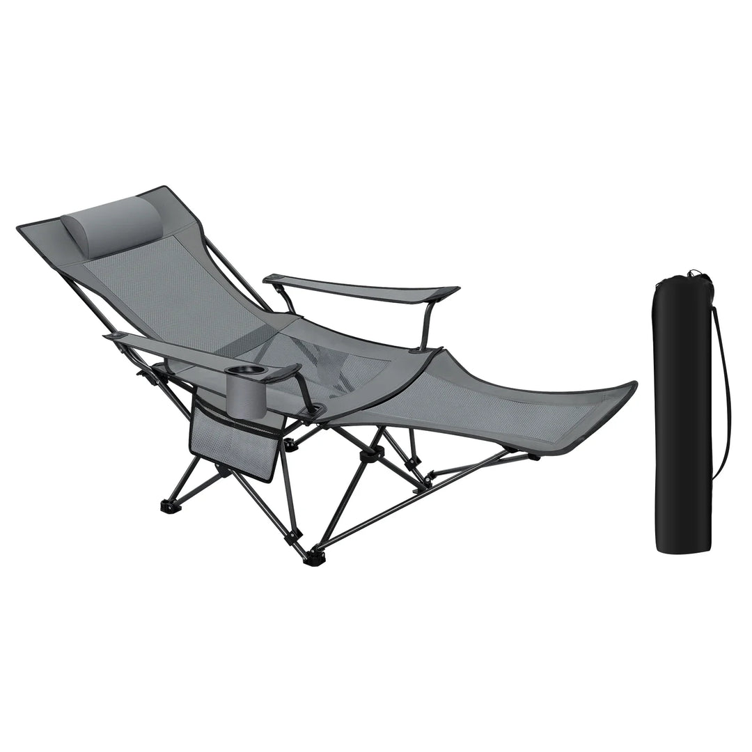 Luvikno | CAMPURE Relax Lounge Chair | Justerbar & Sammenleggbar | Med Fotstøtte | Ultra-Lett & Bærbar – Svart/Grå