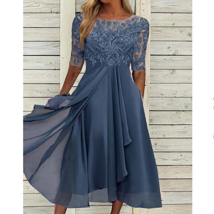 Luvik | Chiffon patchwork pitsi aukko pitkä mekko morsiusneito iltamekko naisille