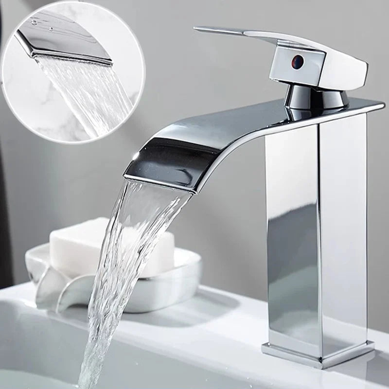 Luvikno | Vannfall Vanity Tap Aqualis Noir | Rustfritt Stål | Varmt & Kaldt Vann | For Bad & Gjestetoalett