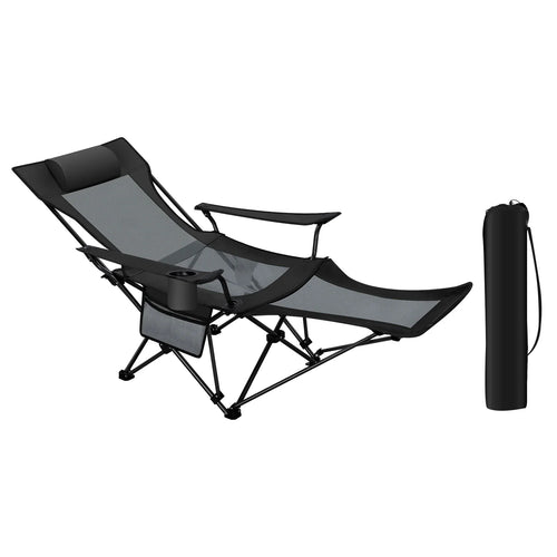 Luvikno | CAMPURE Relax Lounge Chair | Justerbar & Sammenleggbar | Med Fotstøtte | Ultra-Lett & Bærbar – Svart/Grå