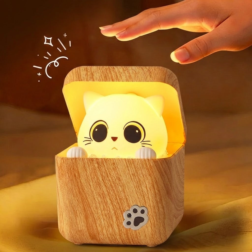 Søt Peekaboo Katt i Tre Nattlys Lampe | Luvikno