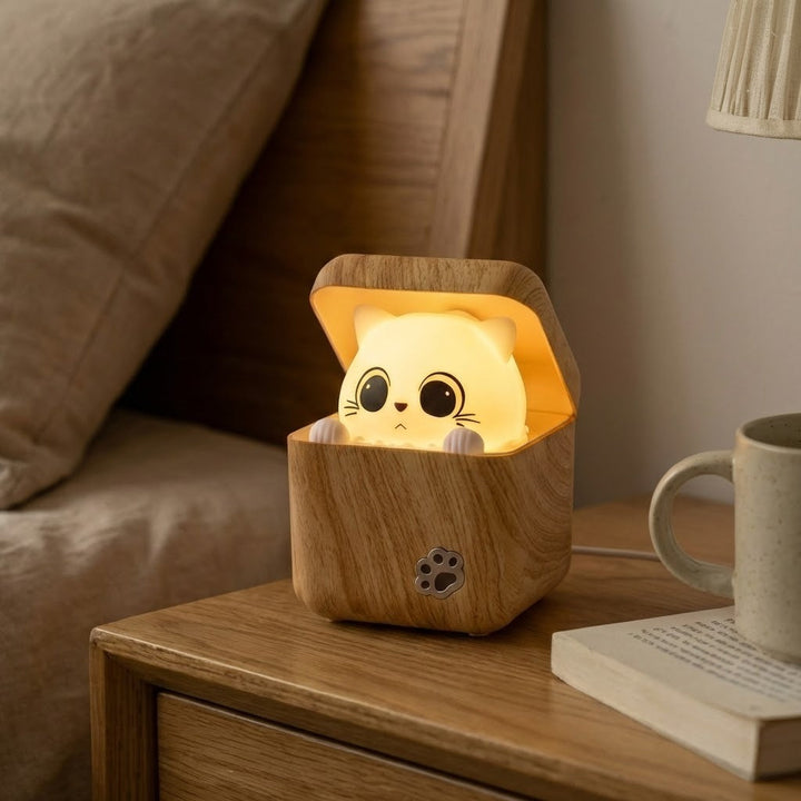 Søt Peekaboo Katt i Tre Nattlys Lampe | Luvikno
