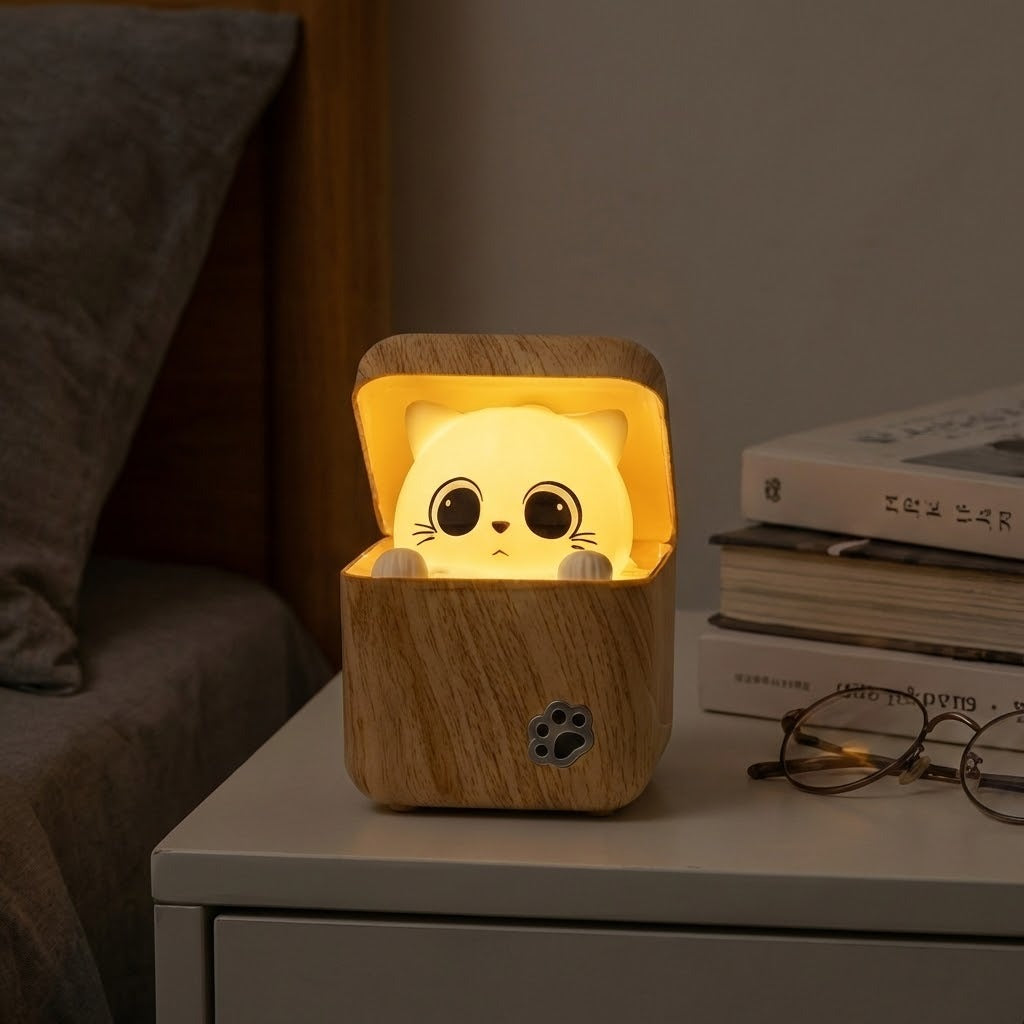 Søt Peekaboo Katt i Tre Nattlys Lampe | Luvikno