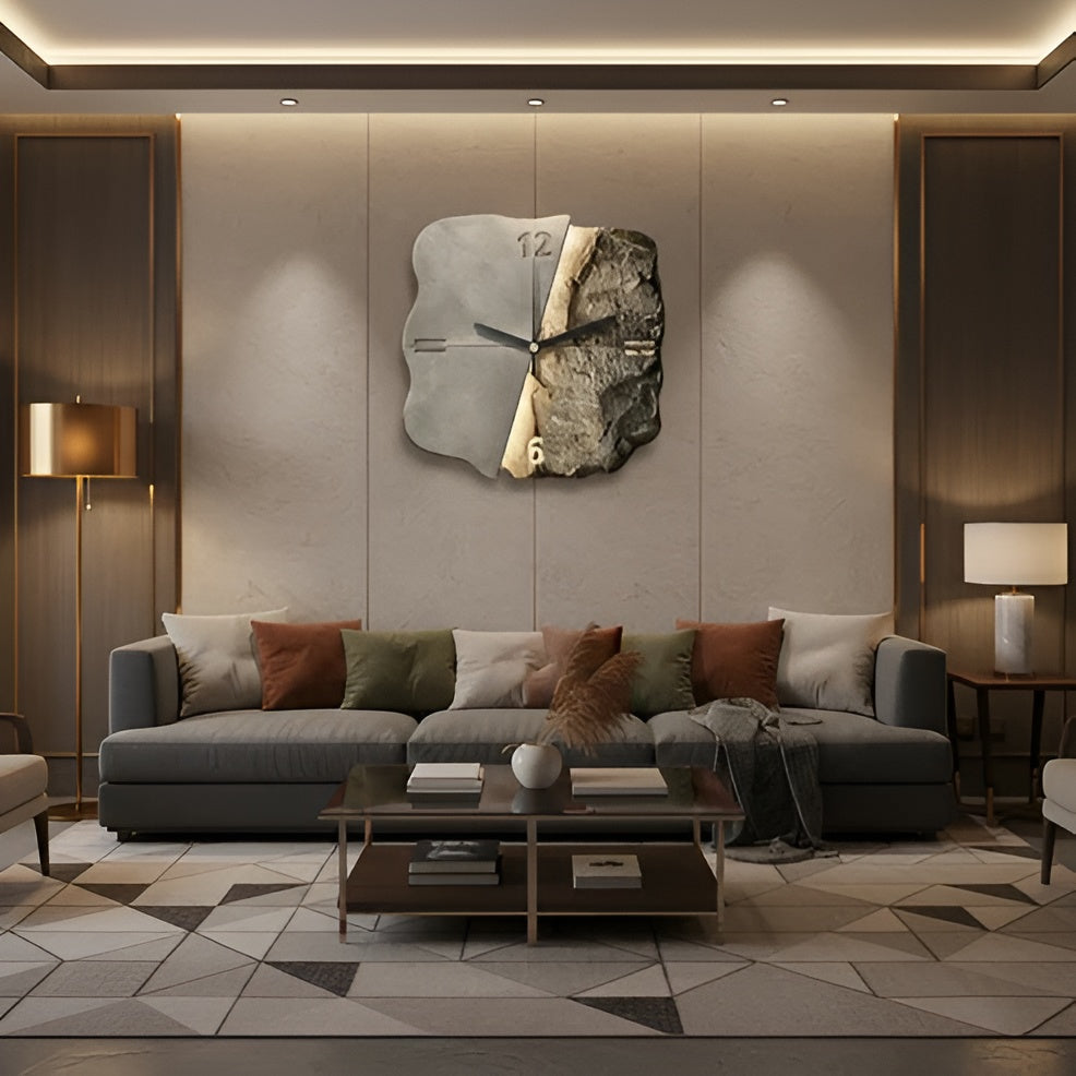 Sandstone Veggklokke – Moderne 3D Design | Dekorativ for Stuer og Kontorer | Luvikno