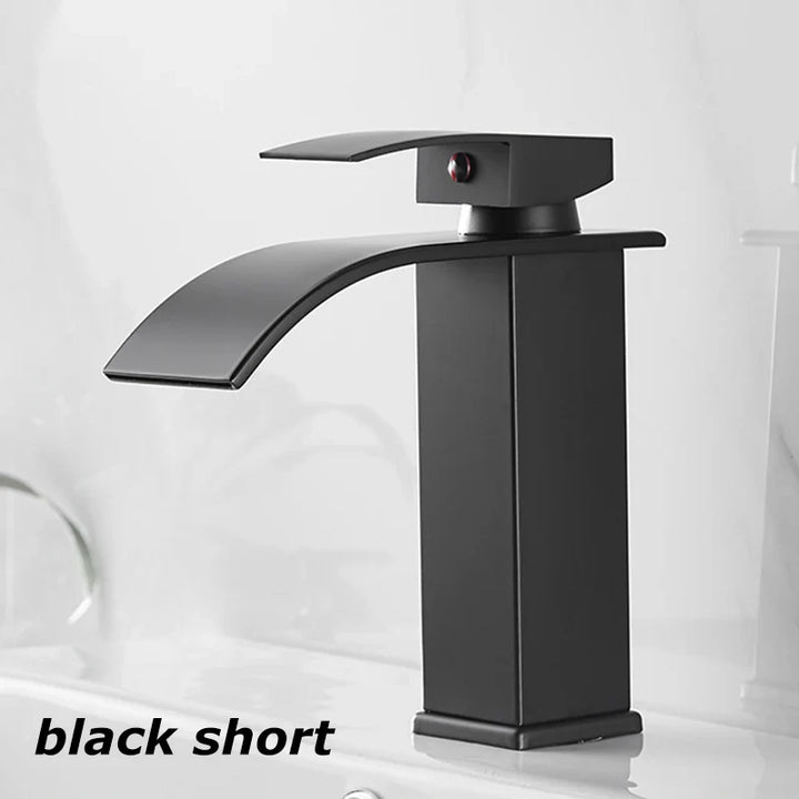 Luvikno | Vannfall Vanity Tap Aqualis Noir | Rustfritt Stål | Varmt & Kaldt Vann | For Bad & Gjestetoalett