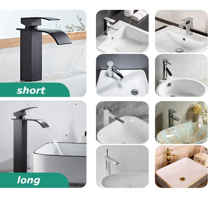 Luvikno | Vannfall Vanity Tap Aqualis Noir | Rustfritt Stål | Varmt & Kaldt Vann | For Bad & Gjestetoalett