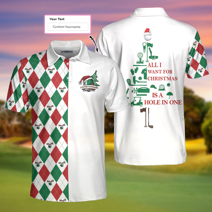 Luvik | Alt jeg ønsker meg til jul, er tilpasset Hole-in-One polo, tilpasset Argyle langermet skjorte for golfspillere