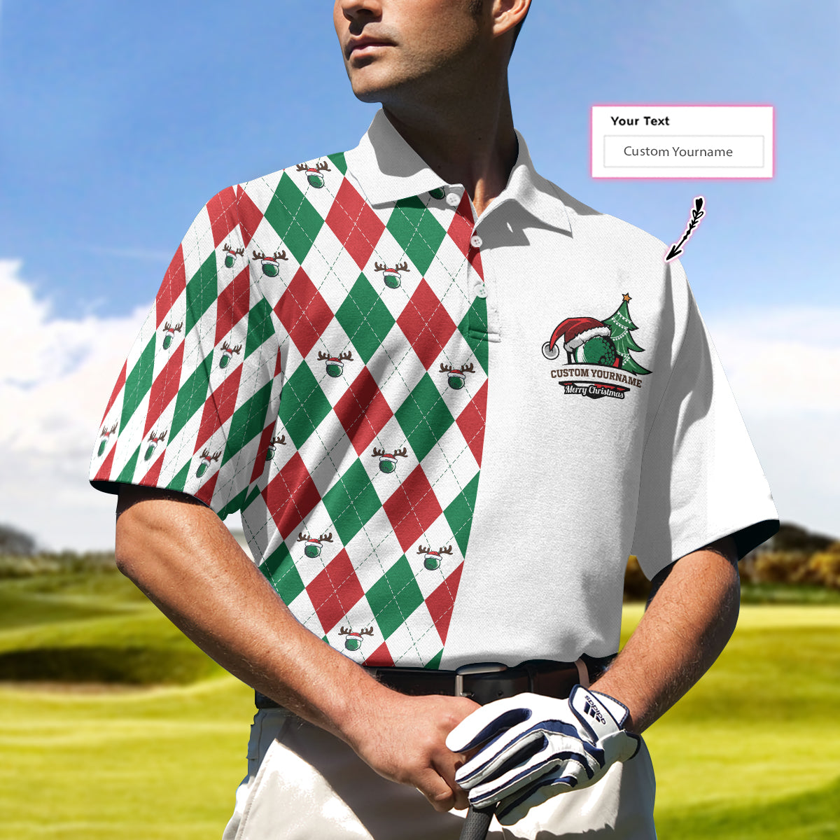 Luvik | Kaikki, mitä haluan jouluna, on räätälöity Hole-in-One -polo, räätälöity Argyle pitkähihainen paita golffareille