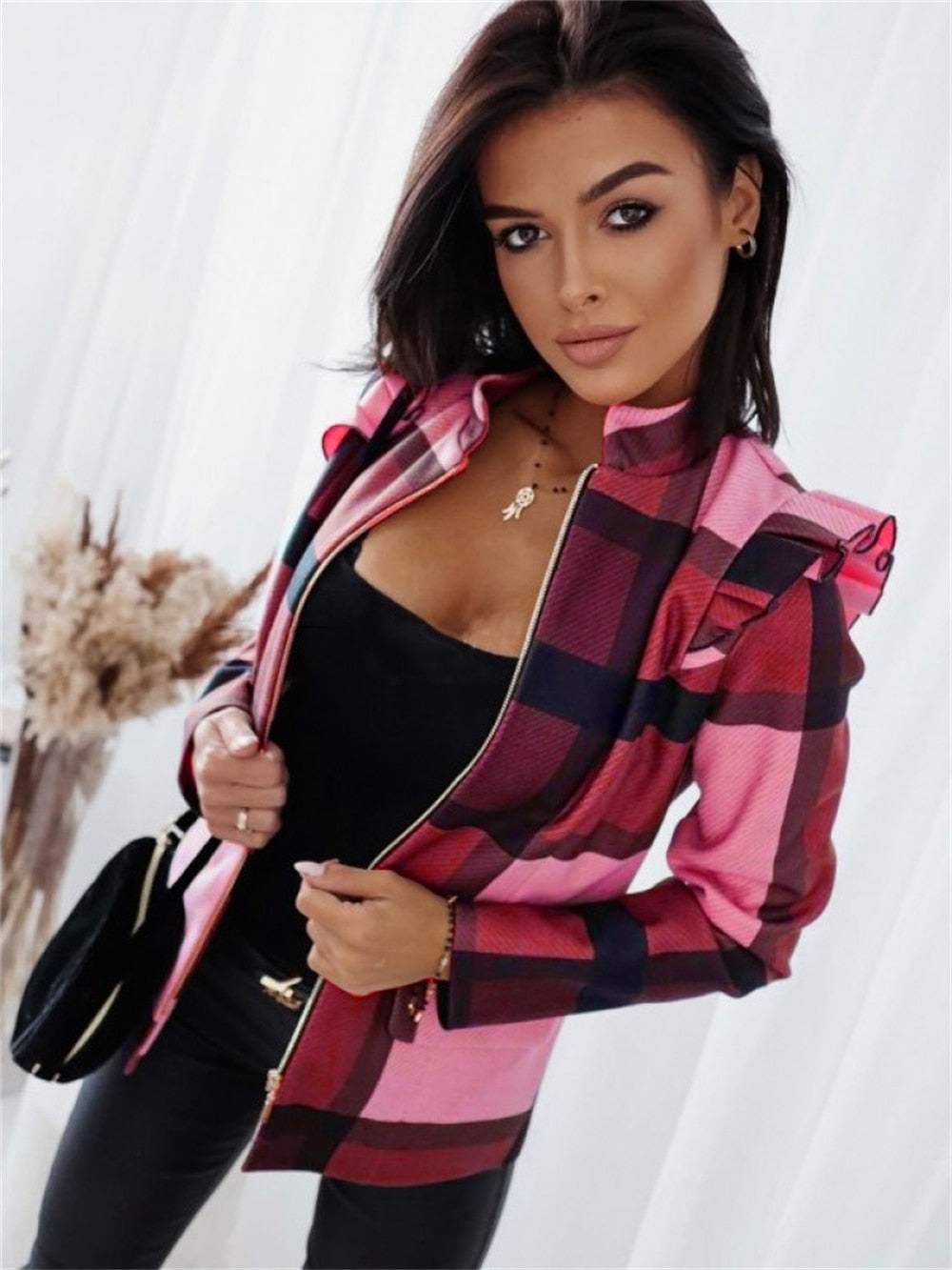 Luvik | Naisten takki - Ruudullinen kuvio - Kätevä vetoketju ja nappikaulus - Täydellinen syksyyn