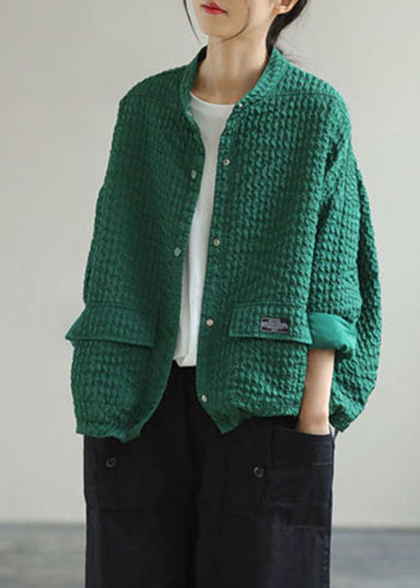 Luvik | Grønn O-hals lommeklipp bomulls-patchwork-jakke