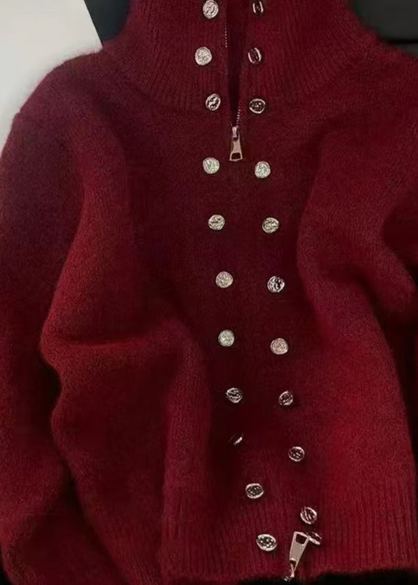 Luvik | Harmaa kaksinkertaisesti silitetty vetoketjullinen neuletakki