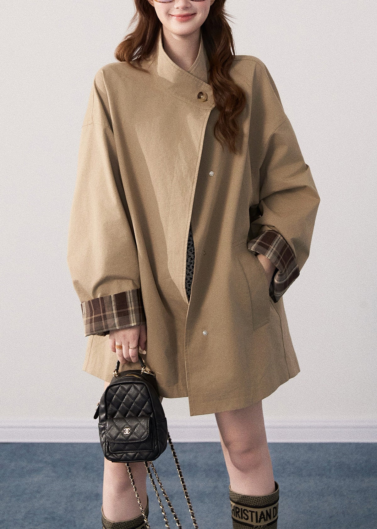 Luvik | Kaki Korkea Kaulus Plus Koko Puuvillatakit