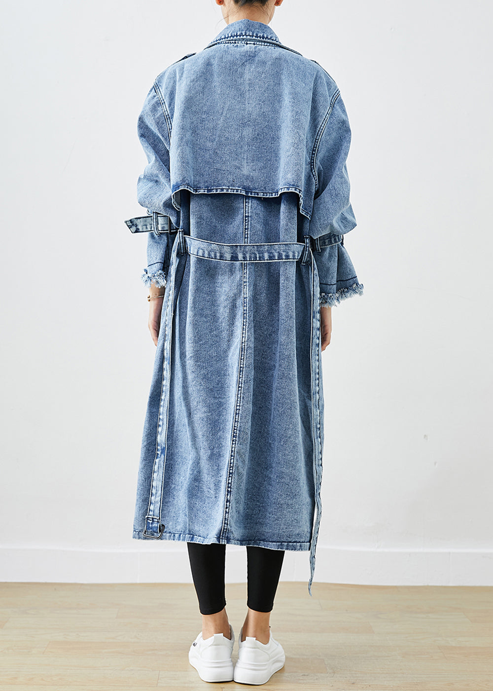 Luvik | Lyseblå Revers Dobbel bryst Denim Trenchcoat