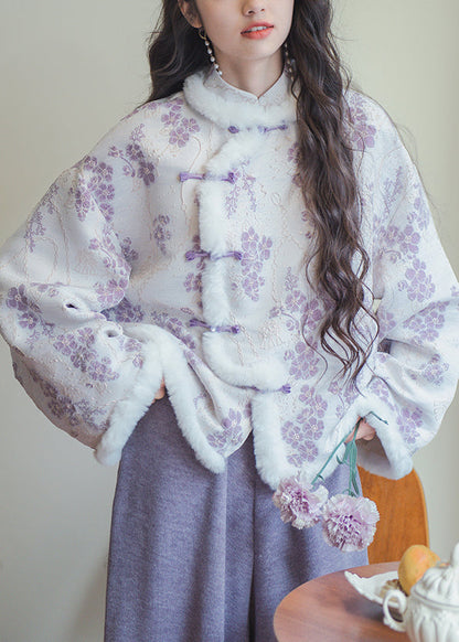 Luvik | Lila Nappi Tulostettu Patchwork Takit Täytetty Oksalla