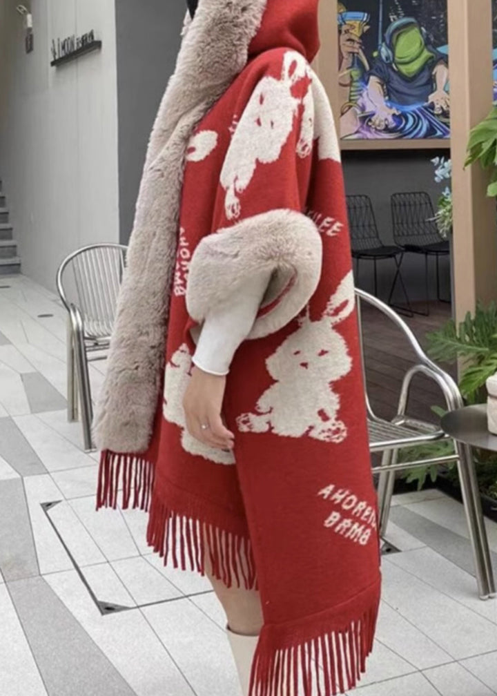Luvik | Roter Painopintet Hettegenser Patchwork Jakke Fleecevarm