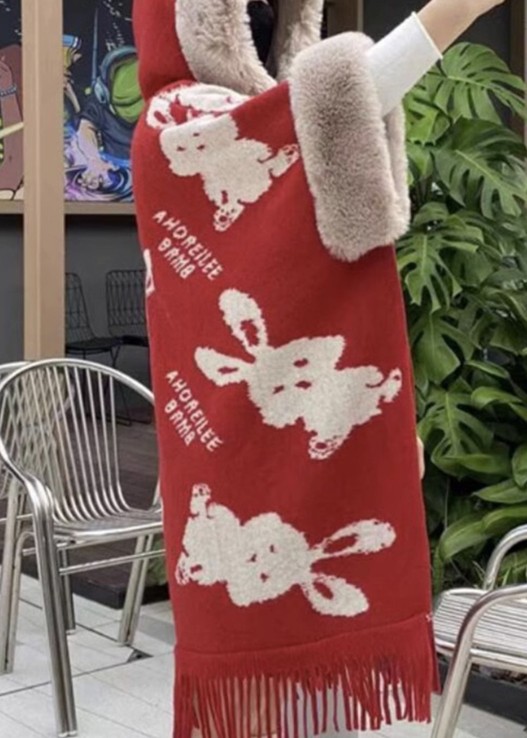 Luvik | Roter Painopintet Hettegenser Patchwork Jakke Fleecevarm