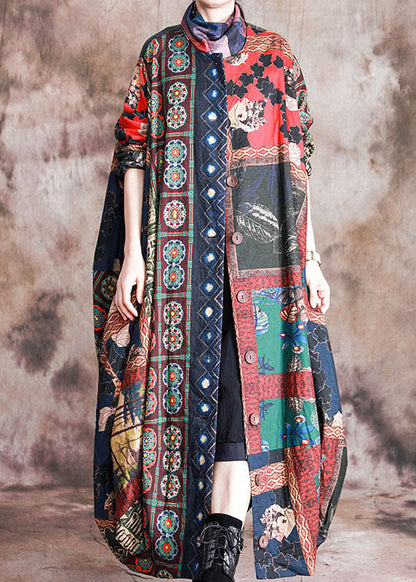 Luvik | Punainen painatus nappi Epäsymmetrinen muotokuvio takit pitkät hihat