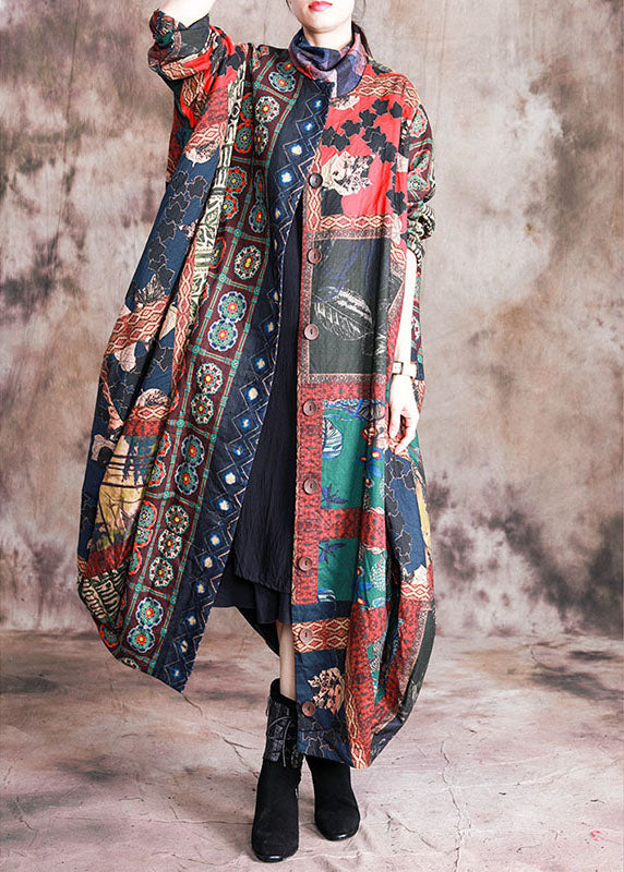 Luvik | Punainen painatus nappi Epäsymmetrinen muotokuvio takit pitkät hihat