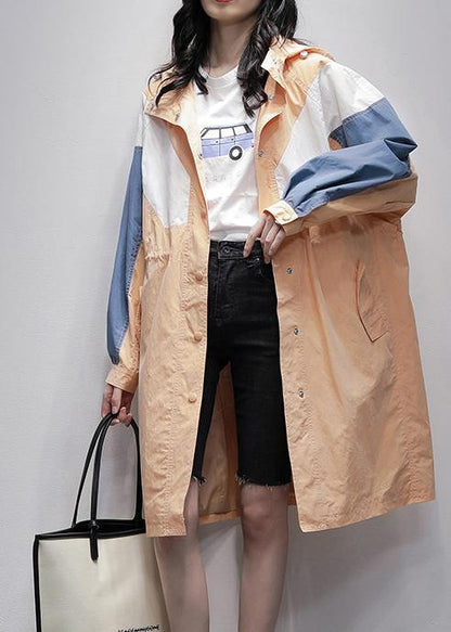 Luvik | oranssi Plus Size takit naiset paidat kankaat hupulla vetoketju patchwork ulkovaatteet