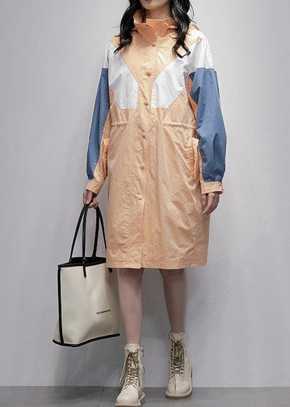 Luvik | oranssi Plus Size takit naiset paidat kankaat hupulla vetoketju patchwork ulkovaatteet