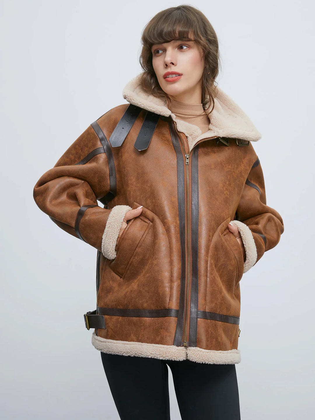 Luvik | Fôret mocka shearling flyjakke