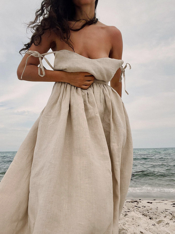 Luvik | Cotton Linen Lace Up Long Dress