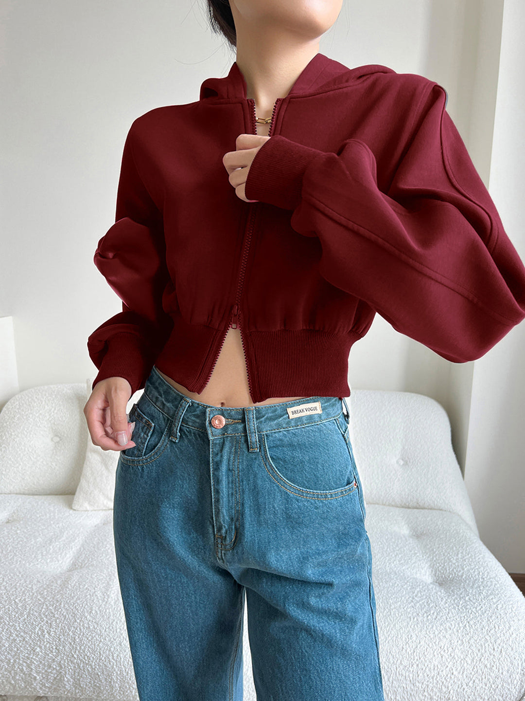 Luvik | Langermet Zip Crop Hettegenser