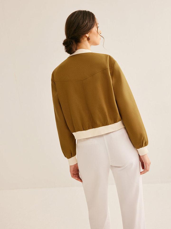 Luvik | Crew Neck Kontrastfarget Knappeljakke