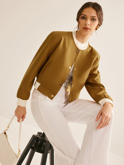 Luvik | Crew Neck Kontrastivärinen Napillinen Takki