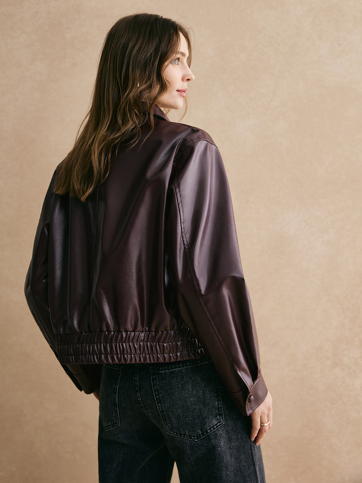 Luvik | Vetoketju PU Nahka Lyhyt Takki