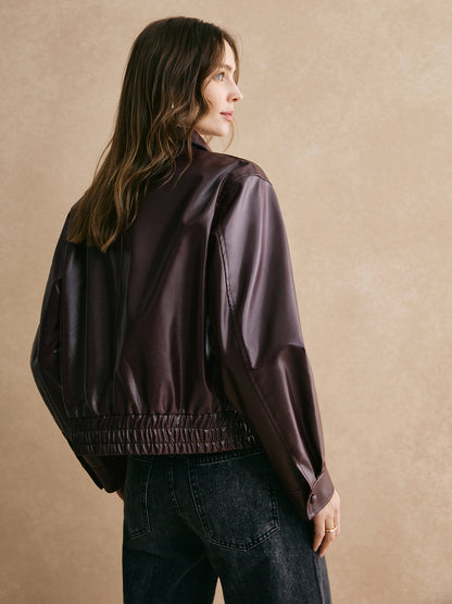 Luvik | Vetoketju PU Nahka Lyhyt Takki