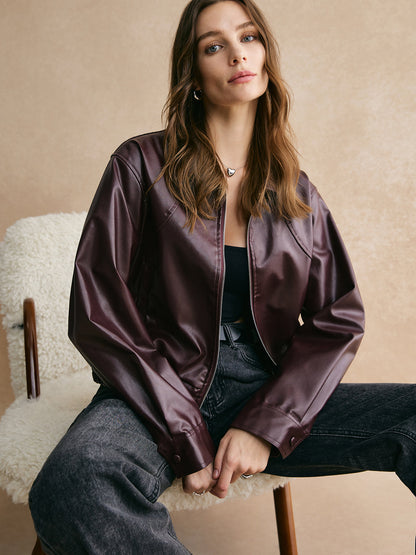 Luvik | Vetoketju PU Nahka Lyhyt Takki