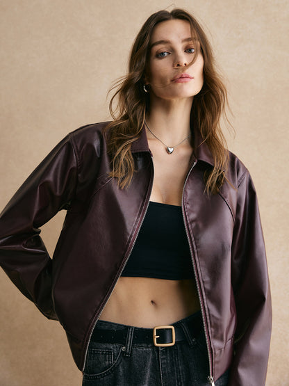 Luvik | Vetoketju PU Nahka Lyhyt Takki