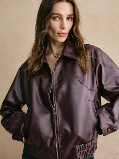 Luvik | Vetoketju PU Nahka Lyhyt Takki