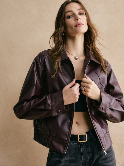 Luvik | Vetoketju PU Nahka Lyhyt Takki