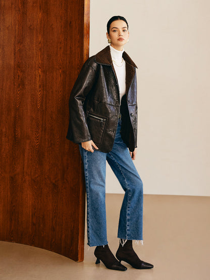 Luvik | Sivupaneeli keinonahka fleece-takki